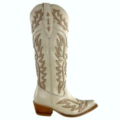 Bota Texana Feminina Vimar Bico Fino Creme Sola Luchese Salto Madeira ReF10257