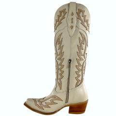 Bota Texana Feminina Vimar Bico Fino Creme Sola Luchese Salto Madeira ReF10257
