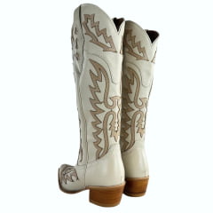 Bota Texana Feminina Vimar Bico Fino Creme Sola Luchese Salto Madeira ReF10257