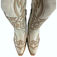Bota Texana Feminina Vimar Bico Fino Creme Sola Luchese Salto Madeira ReF10257