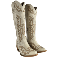 Bota Texana Feminina Vimar Bico Fino Creme Sola Luchese Salto Madeira ReF10257