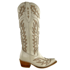 Bota Texana Feminina Vimar Bico Fino Creme Sola Luchese Salto Madeira ReF10257