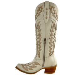 Bota Texana Feminina Vimar Bico Fino Creme Sola Luchese Salto Madeira ReF10257