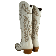 Bota Texana Feminina Vimar Bico Fino Creme Sola Luchese Salto Madeira ReF10257