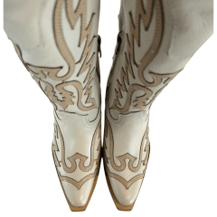 Bota Texana Feminina Vimar Bico Fino Creme Sola Luchese Salto Madeira ReF10257