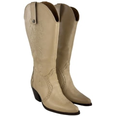 Bota Texana Feminina Vimar Bico Fino Cano Dobrável Caramelo Bambu Sola CPLAC-V001 - Ref:10300