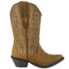 Bota Texana Feminina Vimar Bico Fino Fóssil Caramelo Carrara Rustica Ref: 11291