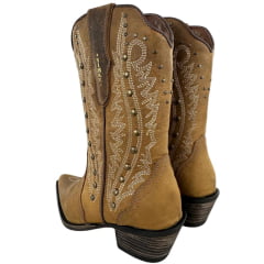Bota Texana Feminina Vimar Bico Fino Fóssil Caramelo Carrara Rustica Ref: 11291