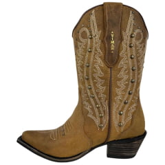 Bota Texana Feminina Vimar Bico Fino Fóssil Caramelo Carrara Rustica Ref: 11291
