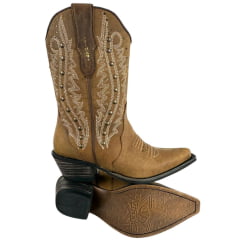 Bota Texana Feminina Vimar Bico Fino Fóssil Caramelo Carrara Rustica Ref: 11291
