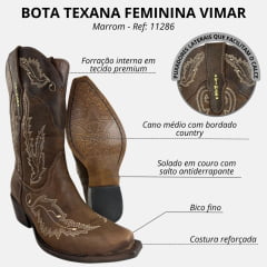 Bota Texana Feminina Vimar Bico Fino Fóssil Castanho Luchese Café Ref: 11286
