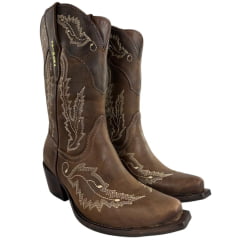 Bota Texana Feminina Vimar Bico Fino Fóssil Castanho Luchese Café Ref: 11286