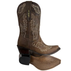 Bota Texana Feminina Vimar Bico Fino Fóssil Castanho Luchese Café Ref: 11286