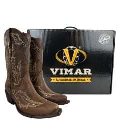 Bota Texana Feminina Vimar Bico Fino Fóssil Castanho Luchese Café Ref: 11286