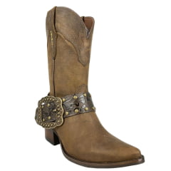Bota Texana Feminina Vimar Bico Fino Fossil Castanho Solado Toscana Café Ref:11232