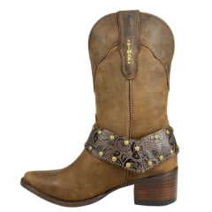 Bota Texana Feminina Vimar Bico Fino Fossil Castanho Solado Toscana Café Ref:11232