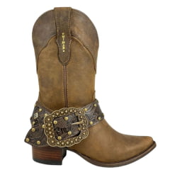 Bota Texana Feminina Vimar Bico Fino Fossil Castanho Solado Toscana Café Ref:11232