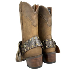 Bota Texana Feminina Vimar Bico Fino Fossil Castanho Solado Toscana Café Ref:11232