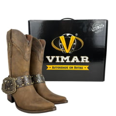 Bota Texana Feminina Vimar Bico Fino Fossil Castanho Solado Toscana Café Ref:11232