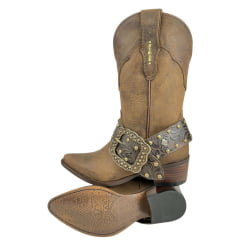 Bota Texana Feminina Vimar Bico Fino Fossil Castanho Solado Toscana Café Ref:11232