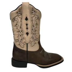 Bota Texana Feminina Vimar Bico Quadrado Couro Fóssil Vog/Bam Castanho Com Bordado Cano Bege Sola VTS-V013F2 Ref.13217