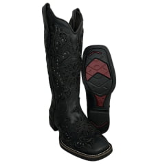 Bota Texana Feminina Vimar Bico Quadrado Fóssil Preto Com Bordado e Brilho Sola VTS V015F2 Ref.13175