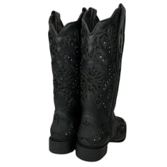 Bota Texana Feminina Vimar Bico Quadrado Fóssil Preto Com Bordado e Brilho Sola VTS V015F2 Ref.13175