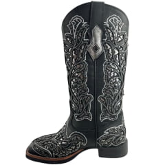 Bota Texana Feminina Vimar Bico Quadrado Fóssil Preto Metal Titanic Sola VTS V015F2 Ref.13270
