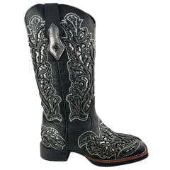 Bota Texana Feminina Vimar Bico Quadrado Fóssil Preto Metal Titanic Sola VTS V015F2 Ref.13270
