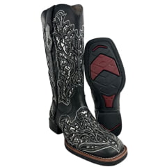 Bota Texana Feminina Vimar Bico Quadrado Fóssil Preto Metal Titanic Sola VTS V015F2 Ref.13270