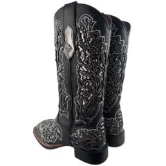 Bota Texana Feminina Vimar Bico Quadrado Fóssil Preto Metal Titanic Sola VTS V015F2 Ref.13270