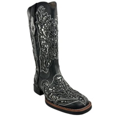 Bota Texana Feminina Vimar Bico Quadrado Fóssil Preto Metal Titanic Sola VTS V015F2 Ref.13270