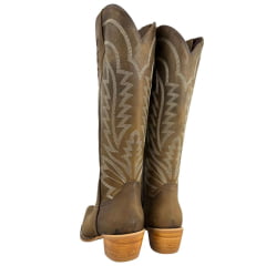 Bota Texana Feminina Vimar Boots Bico Fino Cano Alto Com Zíper Couro Fóssil Bordado Cru Sola Luchese Natural Ref:10276