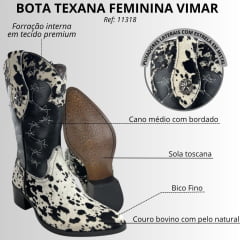 Bota Texana Feminina Vimar Boots Bico Fino Cano Médio Couro Pelo Sola Toscana Ref: 11318