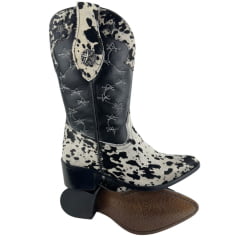 Bota Texana Feminina Vimar Boots Bico Fino Cano Médio Couro Pelo Sola Toscana Ref: 11318