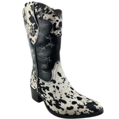 Bota Texana Feminina Vimar Boots Bico Fino Cano Médio Couro Pelo Sola Toscana Ref: 11318