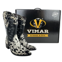 Bota Texana Feminina Vimar Boots Bico Fino Cano Médio Couro Pelo Sola Toscana Ref: 11318