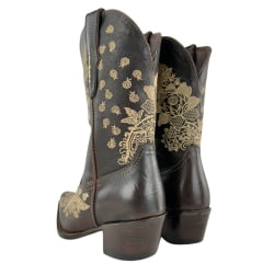 Bota Texana Feminina Vimar Boots Bico Fino Cano Médio Couro Savana Bordado Flores Bege Sola Luchese -00