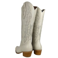 Bota Texana Feminina Vimar Boots Bico Fino Couro Milano Gelo Sola Luchese Natural Ref:10239
