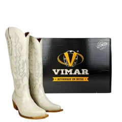 Bota Texana Feminina Vimar Boots Bico Fino Couro Milano Gelo Sola Luchese Natural Ref:10239