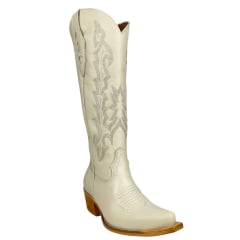 Bota Texana Feminina Vimar Boots Bico Fino Couro Milano Gelo Sola Luchese Natural Ref:10239