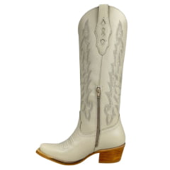 Bota Texana Feminina Vimar Boots Bico Fino Couro Milano Gelo Sola Luchese Natural Ref:10239