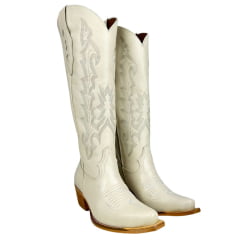 Bota Texana Feminina Vimar Boots Bico Fino Couro Milano Gelo Sola Luchese Natural Ref:10239