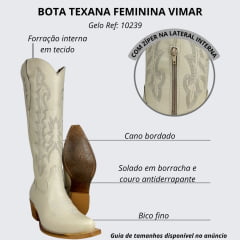 Bota Texana Feminina Vimar Boots Bico Fino Couro Milano Gelo Sola Luchese Natural Ref:10239