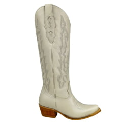 Bota Texana Feminina Vimar Boots Bico Fino Couro Milano Gelo Sola Luchese Natural Ref:10239