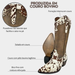 Bota Texana Feminina Vimar Boots Bico Fino Pêlo Castanho Solado Genova - Voo R.10229