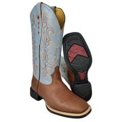 Bota Texana Feminina Vimar Boots Bico Quadrado Hoper Fossil Sela Cano Azul R.13214