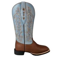 Bota Texana Feminina Vimar Boots Bico Quadrado Hoper Fossil Sela Cano Azul R.13214