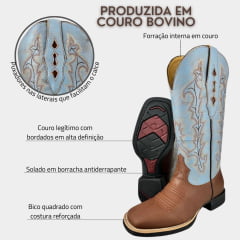 Bota Texana Feminina Vimar Boots Bico Quadrado Hoper Fossil Sela Cano Azul R.13214