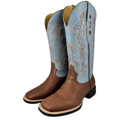 Bota Texana Feminina Vimar Boots Bico Quadrado Hoper Fossil Sela Cano Azul R.13214